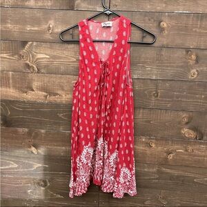 Show Me Your Mumu Rancho Mirage Lace Up Tunic Dress XS Red White Floral Paisley